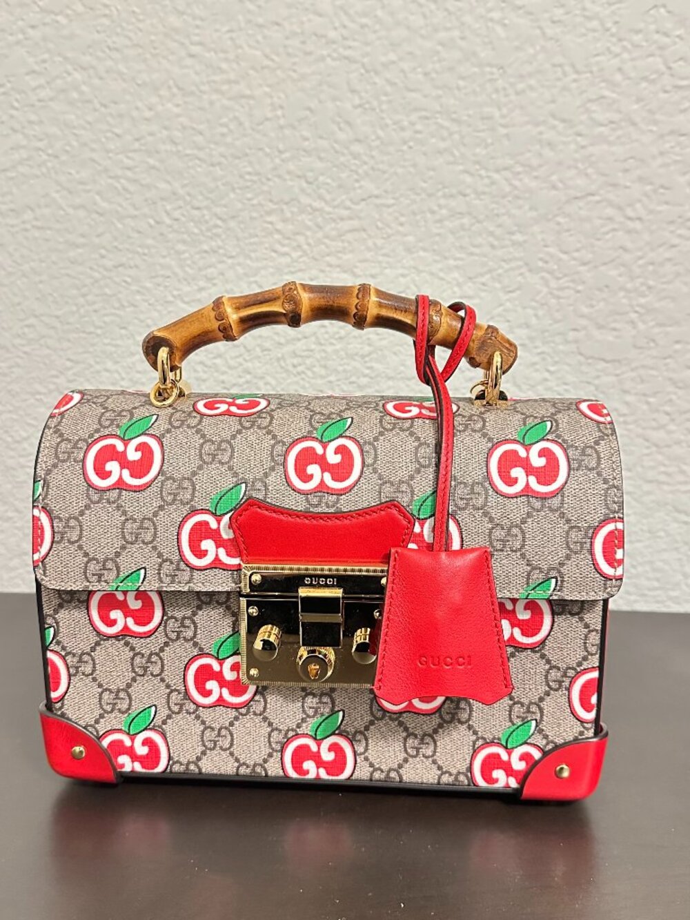 Gucci GG Supreme Apple Bamboo Padlock Shoulder Bag